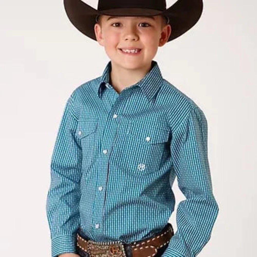 Boy's Teal Arrow Print Western Shirt