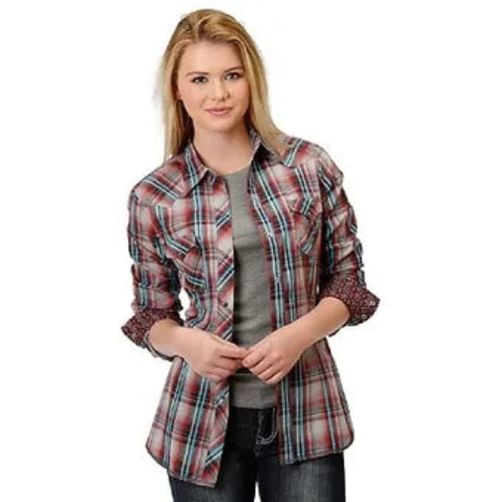 Roper Women's Red Turquoise FALL PLAID WESTERN SHIRT w/ Snaps