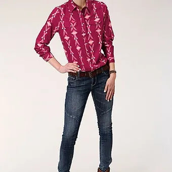 Women's Roper WINE AZTEC PRINT LONG SLEEVE WESTERN SHIRT w/ Snaps