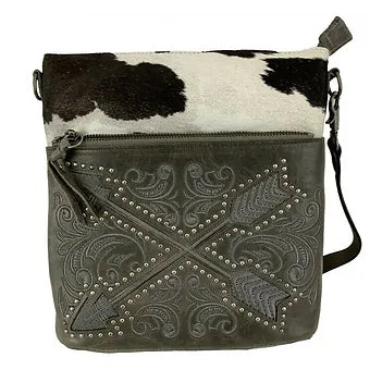 Showman Genuine Gray Leather & Cowhide Crossbody Bag Purse