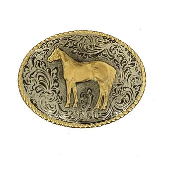Nocona Belt Co. Silver & Gold Standing Horse Oval Belt Buckle