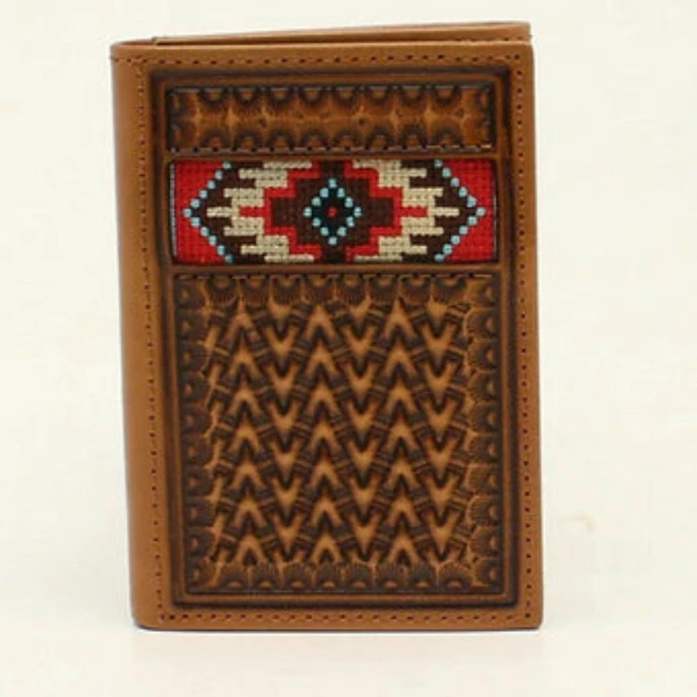 Ariat Leather Tri-Fold Wallet w/ Southwest Embroidery