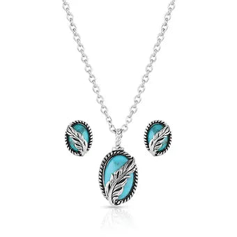 Montana Silversmiths World's Feather Turquoise Jewelry Set