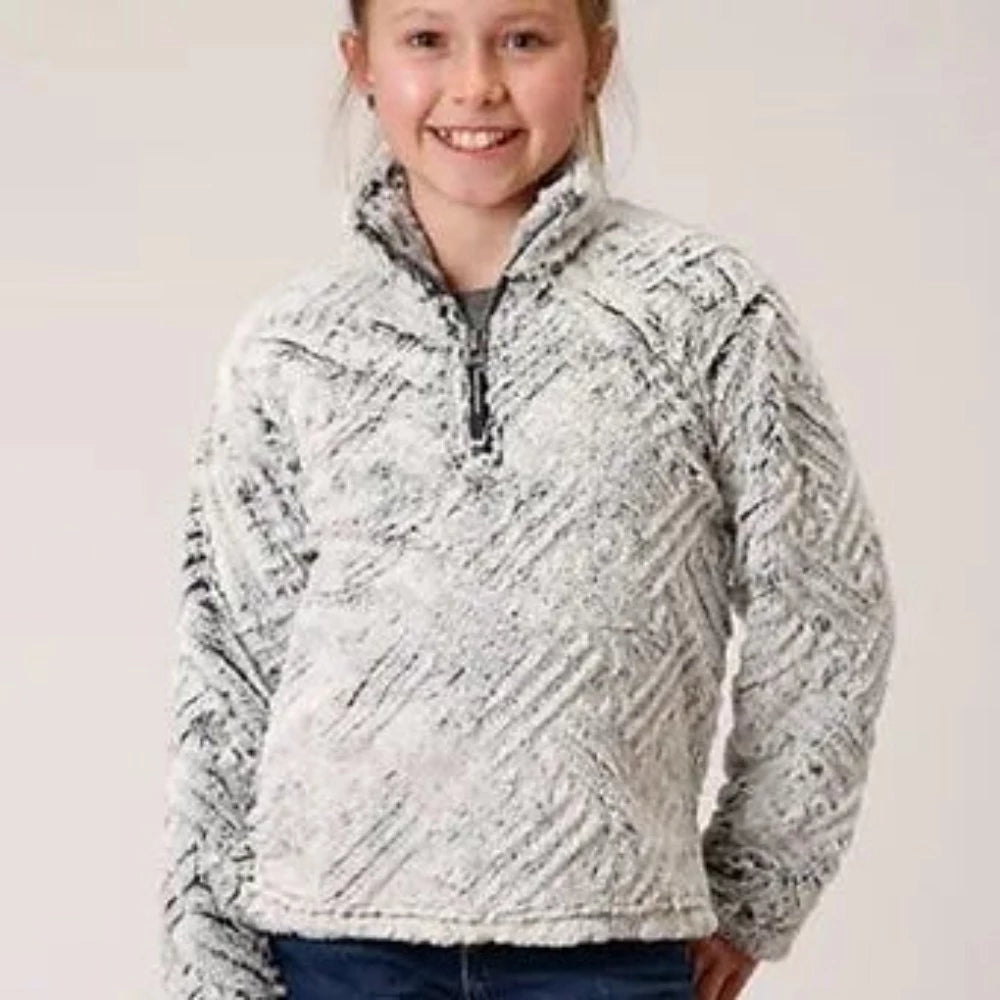 Roper Youth Girl's White FUZZY POLAR FLEECE PULLOVER JACKET