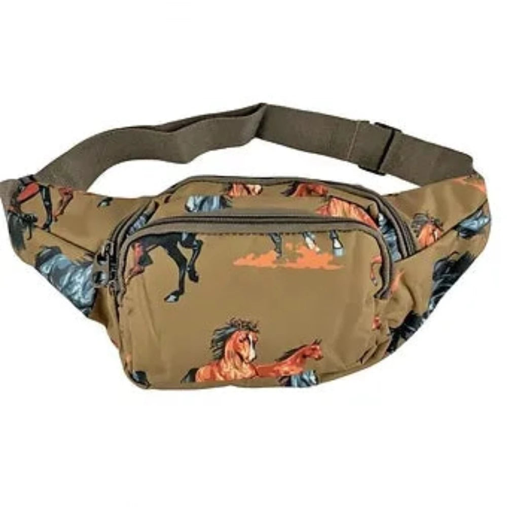 6 1/2" tall Running Horses Fanny Pack w/ Adjustable strap 3 Compartments