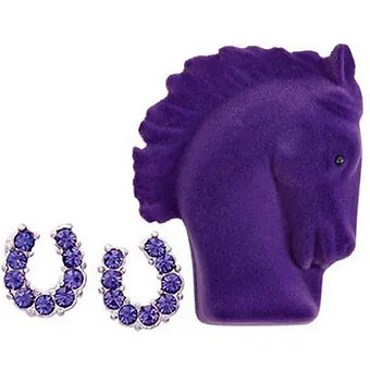 Purple Horseshoe Earrings w/ Horse Head case