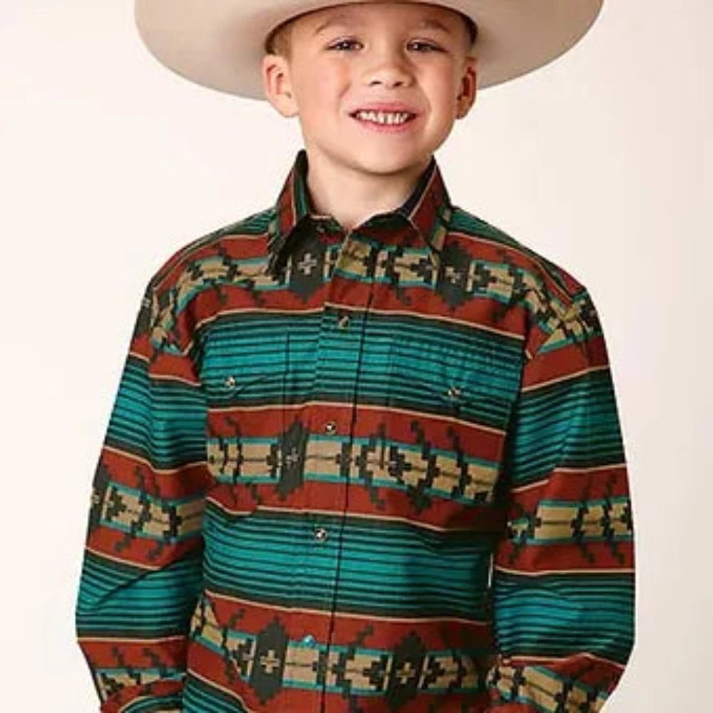 Roper Boys Horizontal Aztec Long Sleeve Western Shirt
