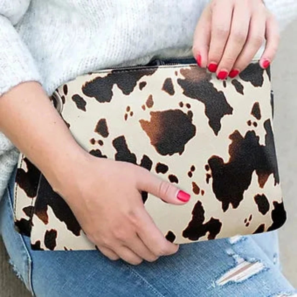 Cow Print PU Leather Clutch Handbag