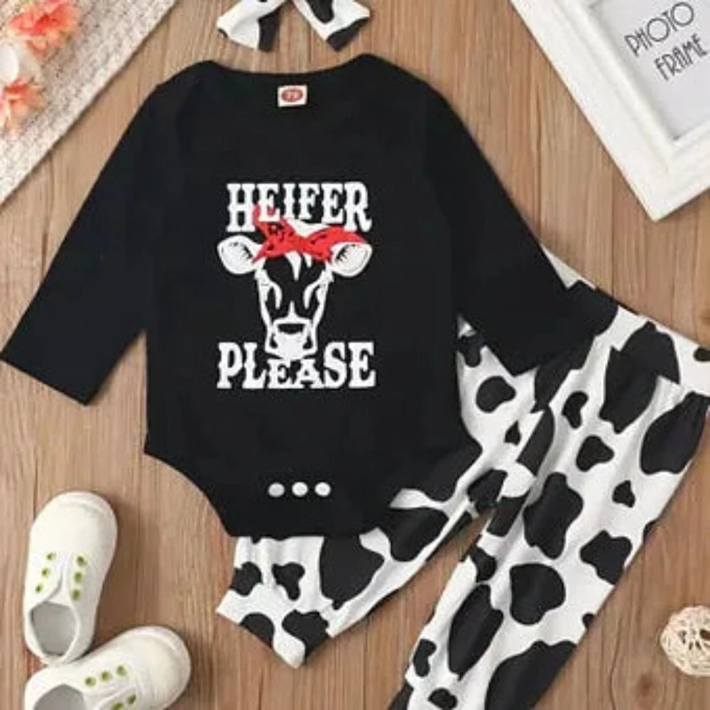 Infant Baby Youth Black & White 'Heifer Please' Cow Bodysuit Romper