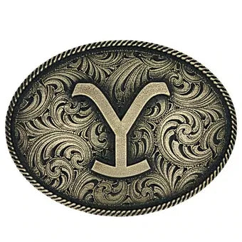 Montana Silversmiths Oval Yellowstone Logo 'Y' Belt Buckle w/ Filigree Rope