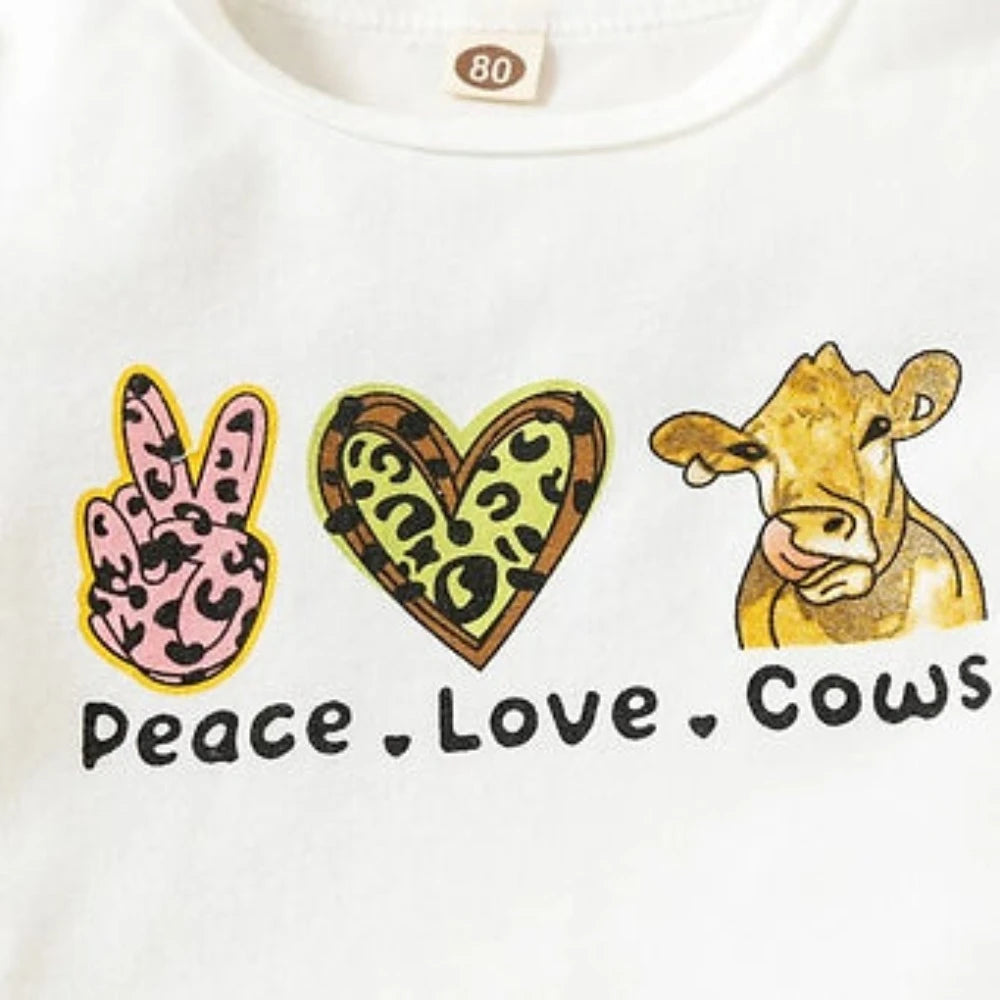 Girl's 'Peace Love Cows' Shirt & Cow Print Pants