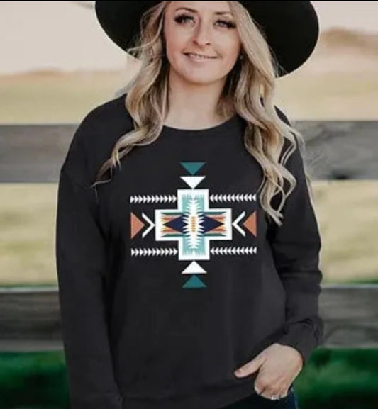 Women's Black Aztec Print Sweatshirt