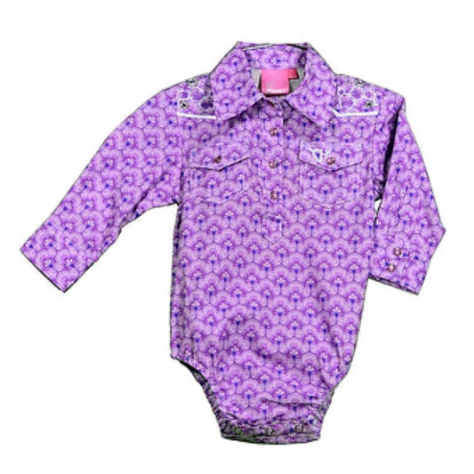 Infant girl's Cowgirl Hardware Purple Cactus Print Romper Onesie