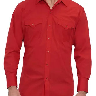 Ely Cattleman Men's Solid Red Long-Sleeve Western Shirt w/ Snaps