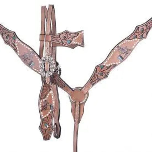 Hand Painted Barrel Racer Headstall & Breast Collar Set