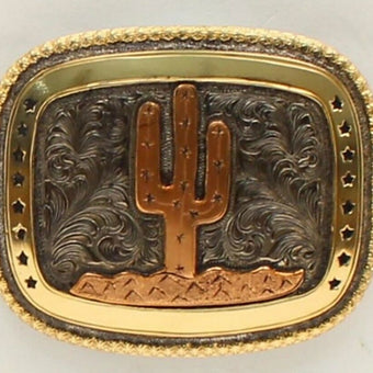 Crumrine Rose gold & gold CACTUS BELT BUCKLE w/ Filigree Star cut out Rope