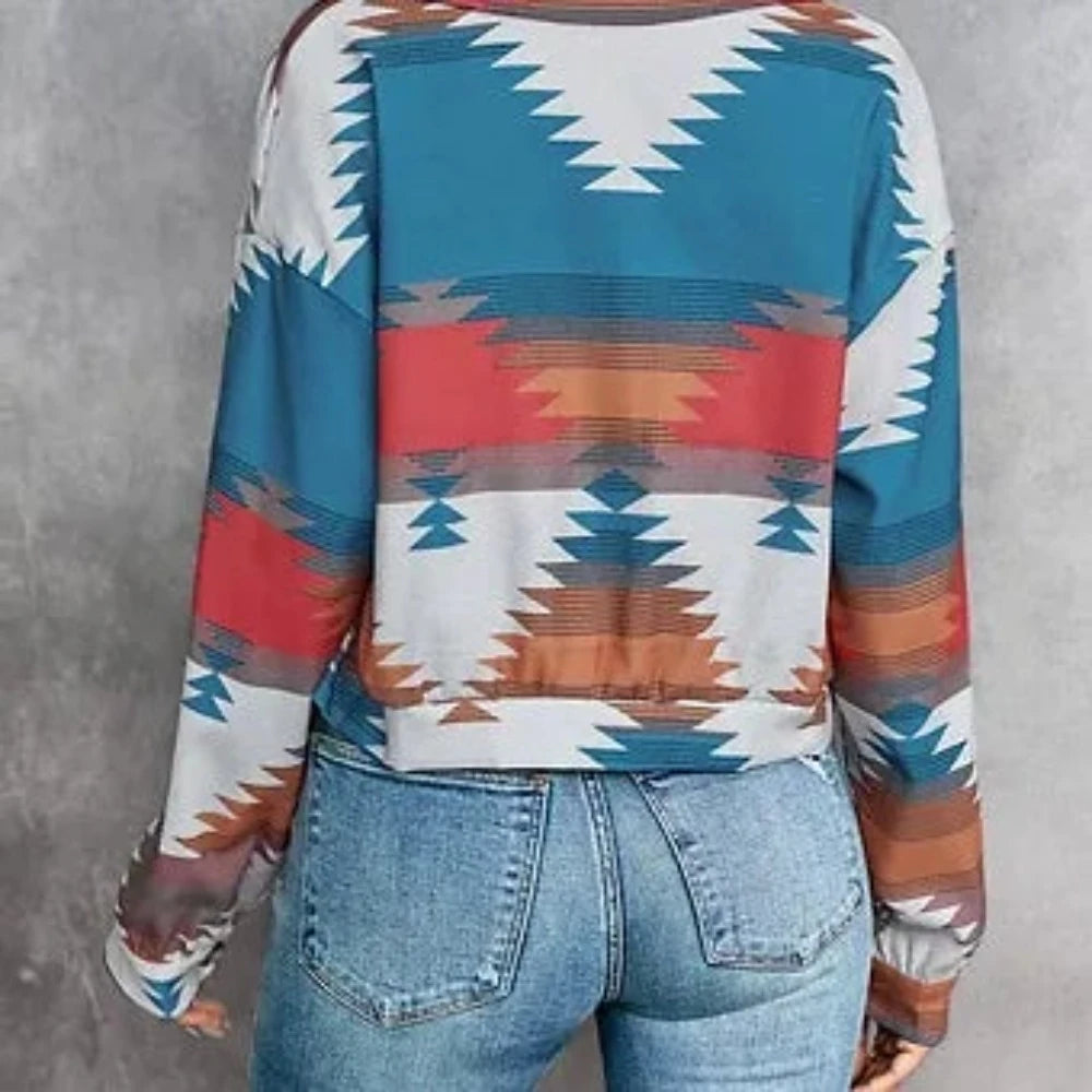 Aztec Design Drop Shoulder Crop Shirt Jacket