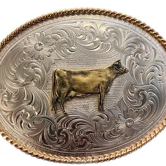 Montana Silversmiths Engraved German Silver Belt Buckle w/ Gold