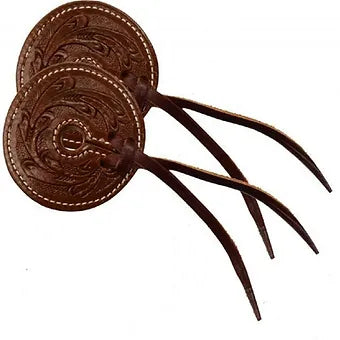 Brown 3" wide Leather Floral Tooled Bit Guards w/ leather strap closure Horse