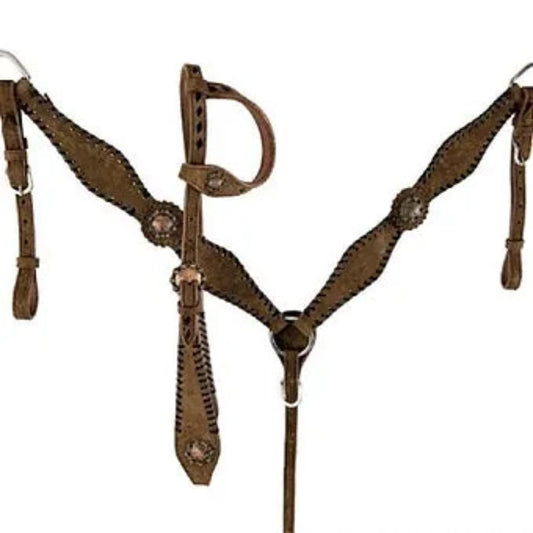 Chocolate Rough Out One Ear Headstall & Breast Collar Set w/ 7' Reins