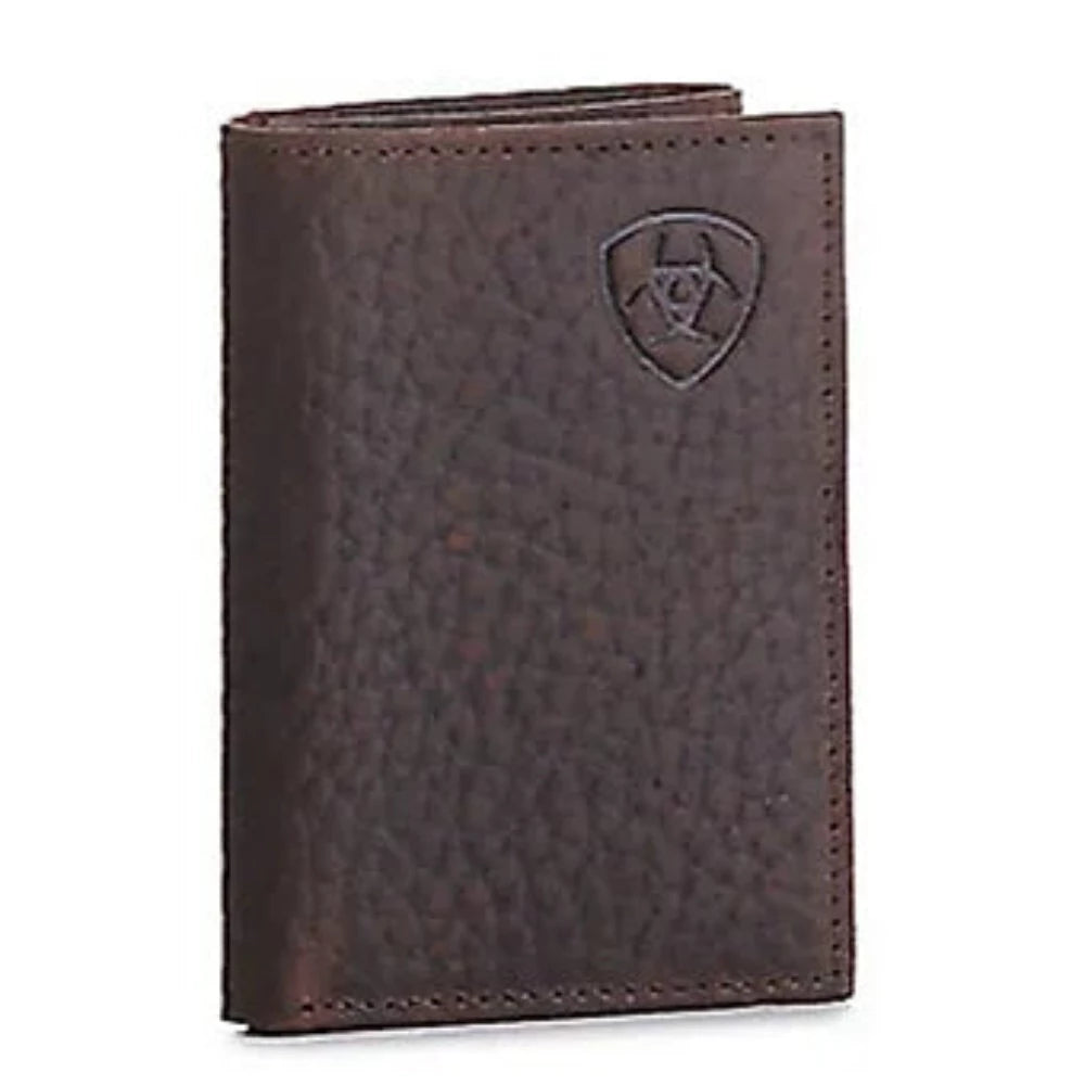 Ariat Brown Leather Tri-Fold Wallet w/ Logo