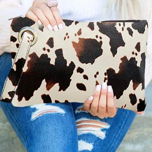 Cow Print PU Leather Clutch Handbag