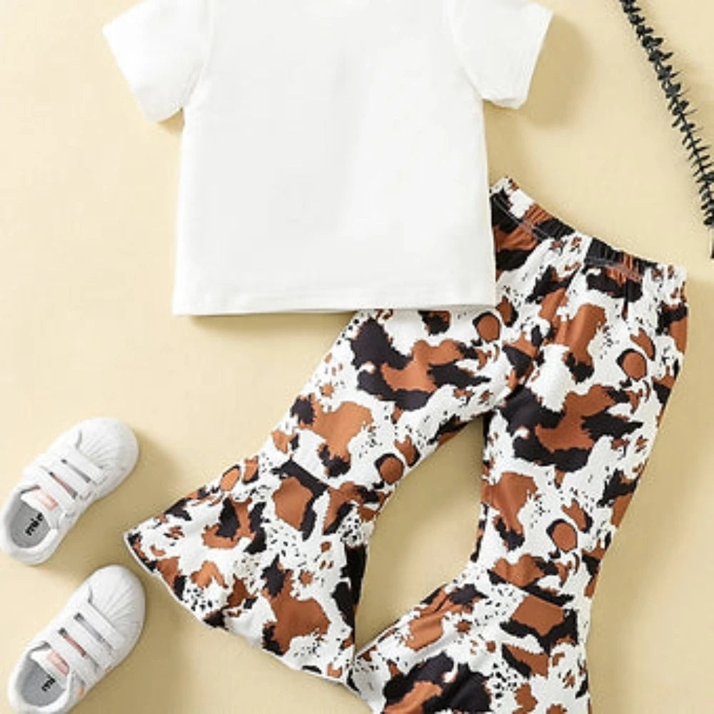 Girl's 'Peace Love Cows' Shirt & Cow Print Pants