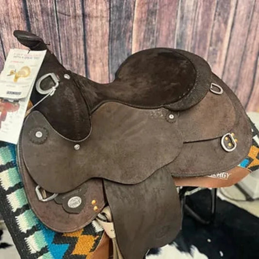 16" Circle Y Roughout Trainer Saddle w Chocolate Suede Roughout Seat