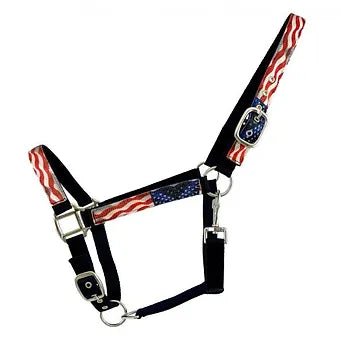 3ply Nylon Horse Sized Halter with American Flag design
