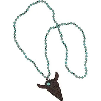 Montana Silversmiths 34" long Turquoise Bead Necklace w/ Bronze Steerhead