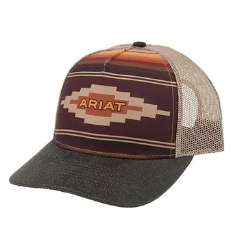 Brown & tan Ariat Aztec Serape Print Baseball Cap Hat  w/ Mesh back Snapback