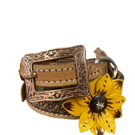 Showman Genuine Leather 3D Painted Sunflower Dog Collar