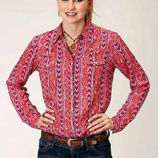 Roper Women's AZTEC PRINT WESTERN SHIRT BLOUSE w/ Snaps