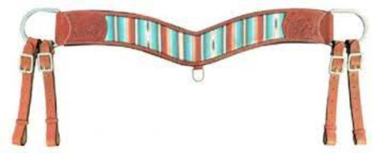 4" wide Southwest Serape Print Leather Tripping Collar w/ Stainless steel metal
