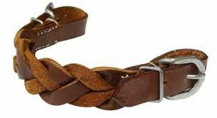 Adjustable Brown Braided Leather Curb Strap w/ Buckles