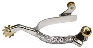 Women's Showman Stainless steel Engraved Rowel Spurs 2" shank 1/2"band