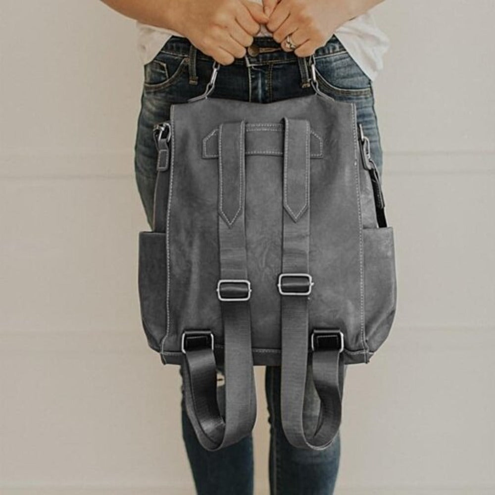 Gray Vegan Leather Convertible Backpack / Crossbody Purse