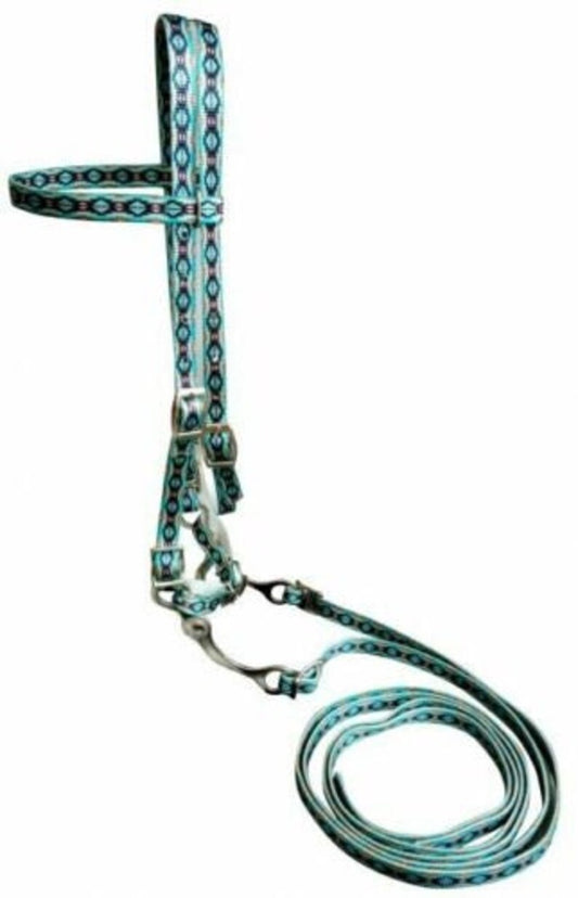 Teal Southwest Print Horse size Nylon Browband Headstall
