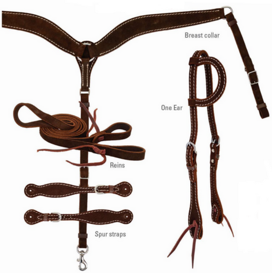 Diamond R Chocolate Rough Out Leather Single Ear Bridle Breast Collar set