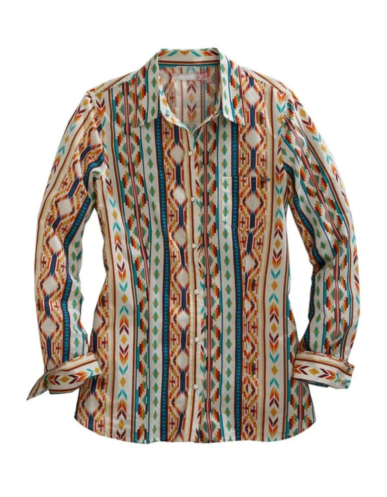 Tin Haul Women's Multi Aztec Print Stripe Long Sleeve Shirt