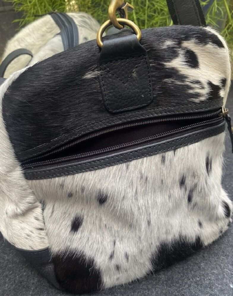 Klassy Cowgirl White & Black Hair-On Cowhide Overnight Duffle Bag w/ Strap