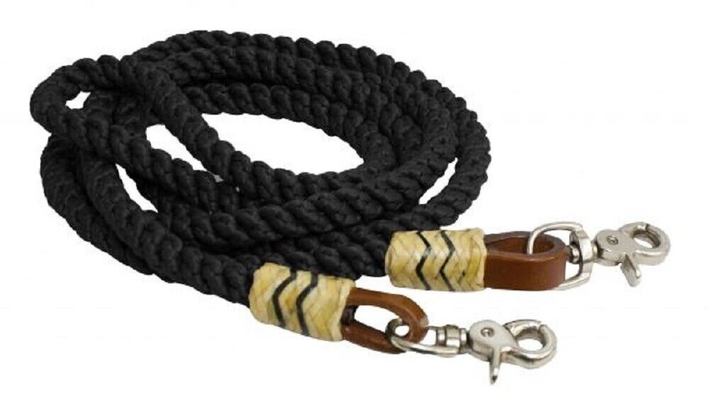 8' ROLLED BRAIDED NYLON BARREL REINS w/ Scissor snap