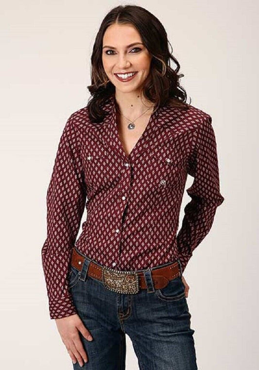 Women's Roper WINE OPEN V-NECK WESTERN SHIRT w/ Snaps