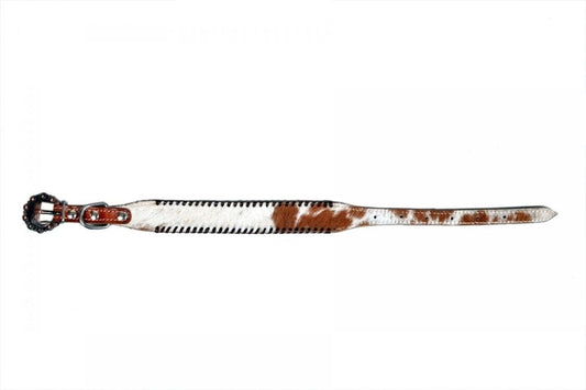 Showman 1" wide HAIR-ON COWHIDE LEATHER DOG COLLAR