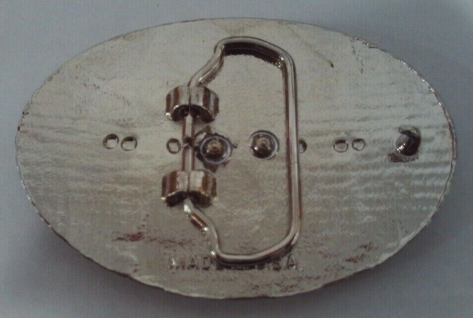 Silver BELT BUCKLE w/ GOLD HORSE HEAD Rope edging 3 1/2" x 2 1/2"