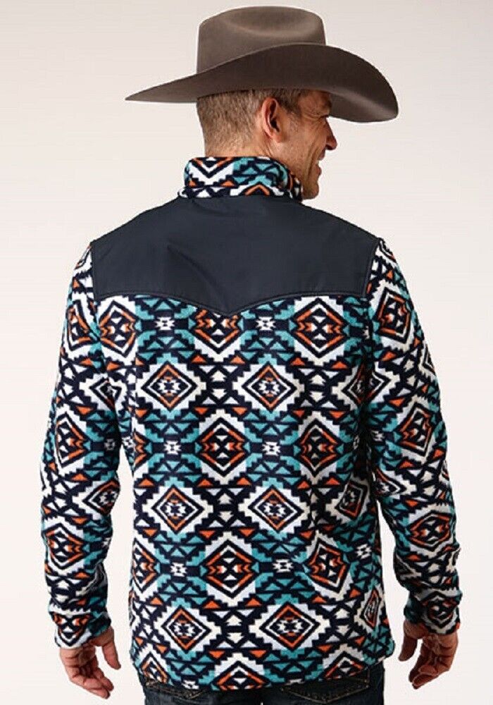 Men's Roper Dark blue & turquoise Aztec Print Fleece Pullover