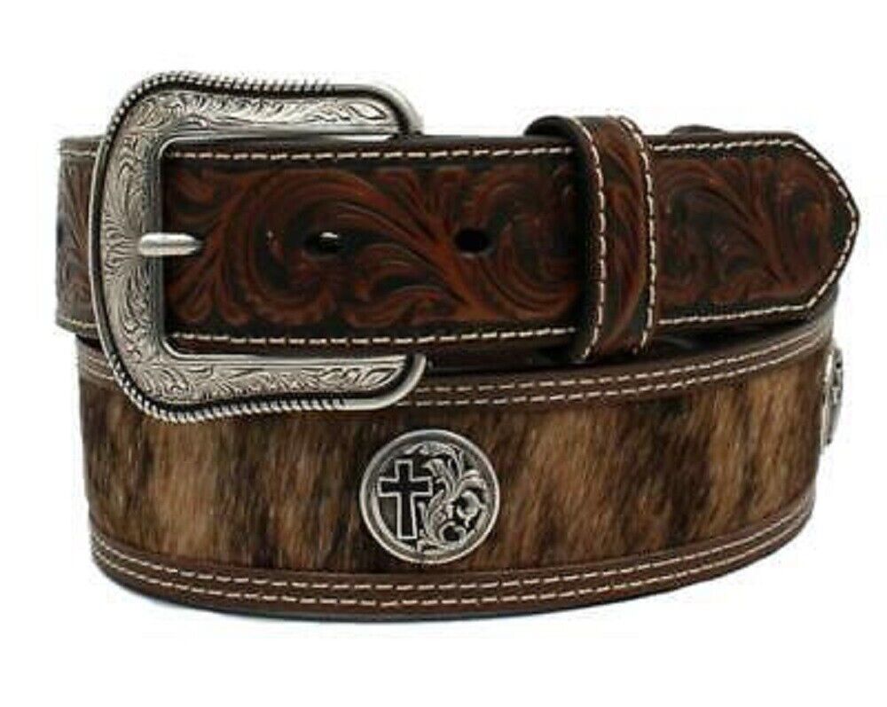 3D Belt Co. Genuine Brown Leather Belt w/ Calf Hair