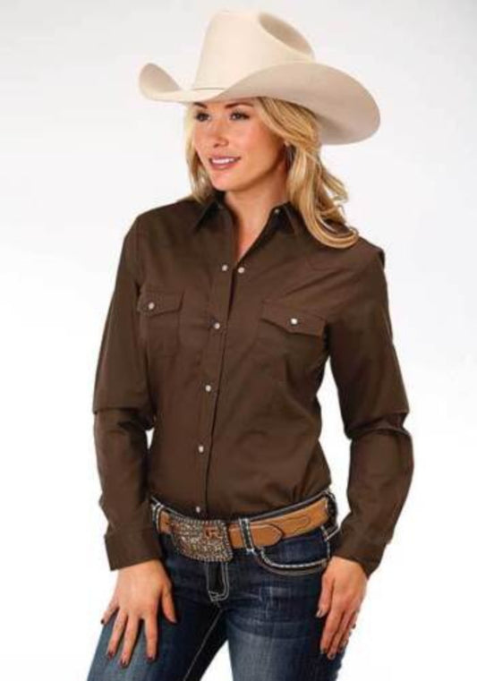 Women's Roper Brown Western Shirt w/ Snaps