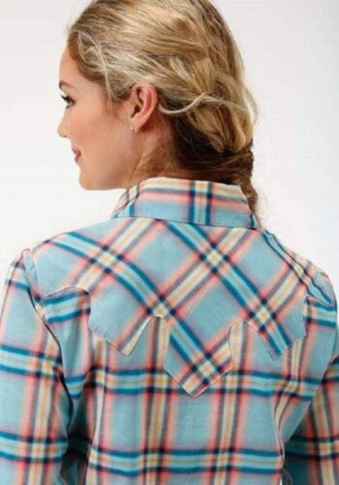Roper Women's Turquoise Pink Plaid Button Up