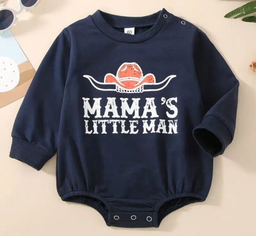 Infant & toddler boy's Navy blue WESTERN 'MAMA S LITTLE MAN' ROMPER